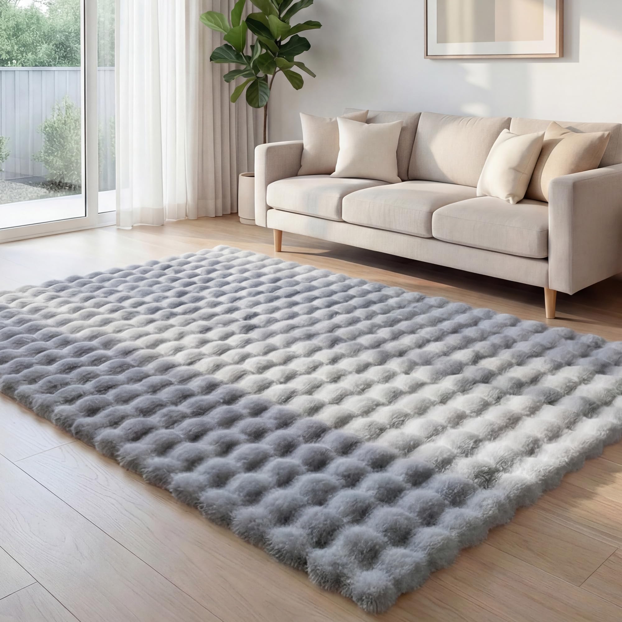 Amazon｜ラグ 180×240cm 約3畳 グレー フェイクラビットファー